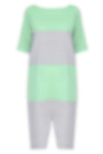 Grey And Mint Green Colour Blocked Picnic Jumpsuit by 2704