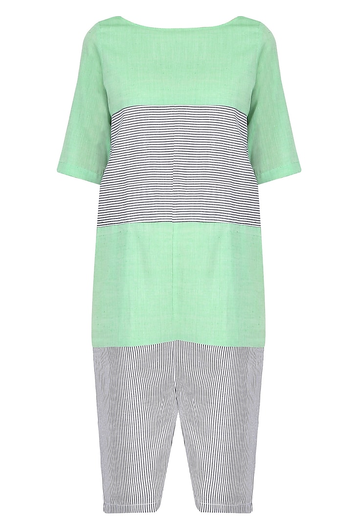 Grey And Mint Green Colour Blocked Picnic Jumpsuit by 2704
