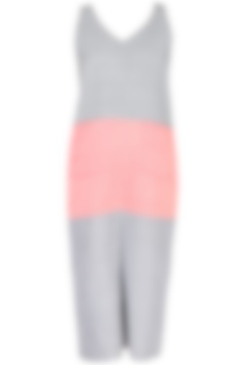 Grey And Orange Colour Block Wide Legged Crop Jumpsuit by 1920