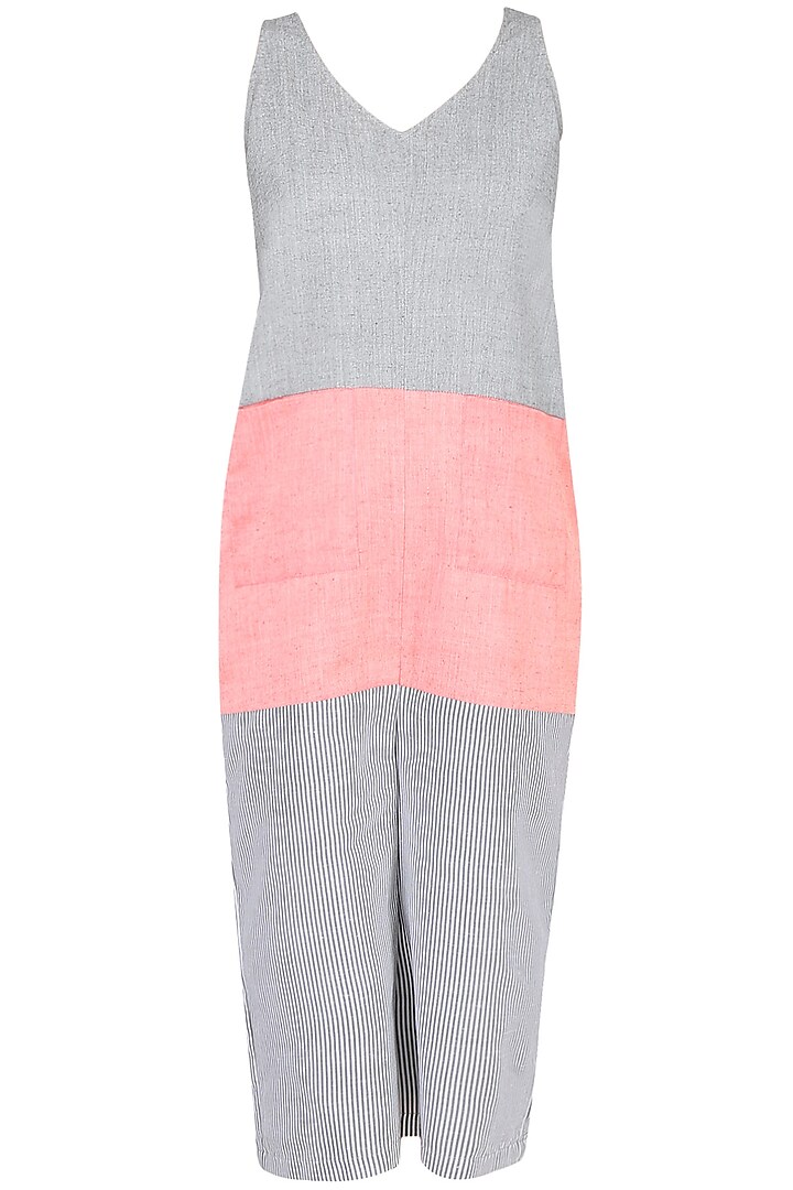 Grey And Orange Colour Block Wide Legged Crop Jumpsuit by 1920