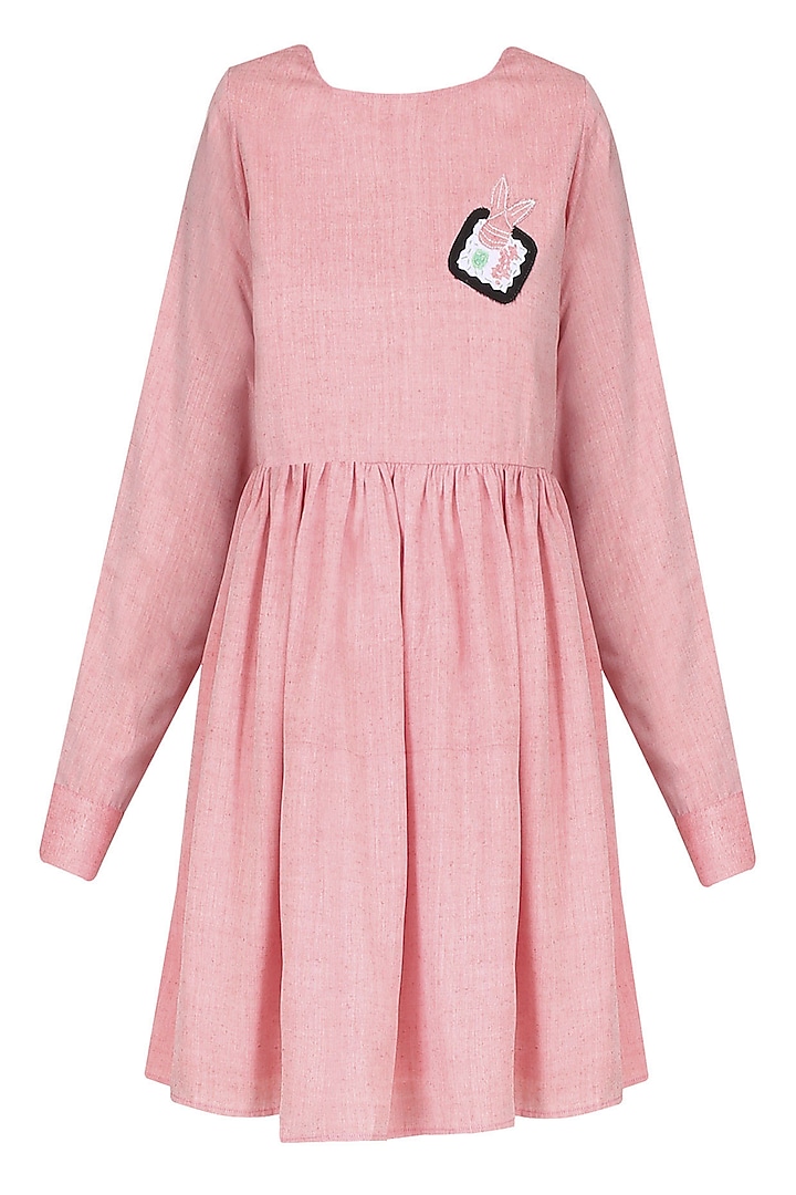 Blush Pink Fit And Flared Full Sleeves Dress by 2708
