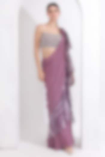 Dusky Lilac Net & Georgette Ruffled Dhoti Saree Set by OMAL SINDWANI