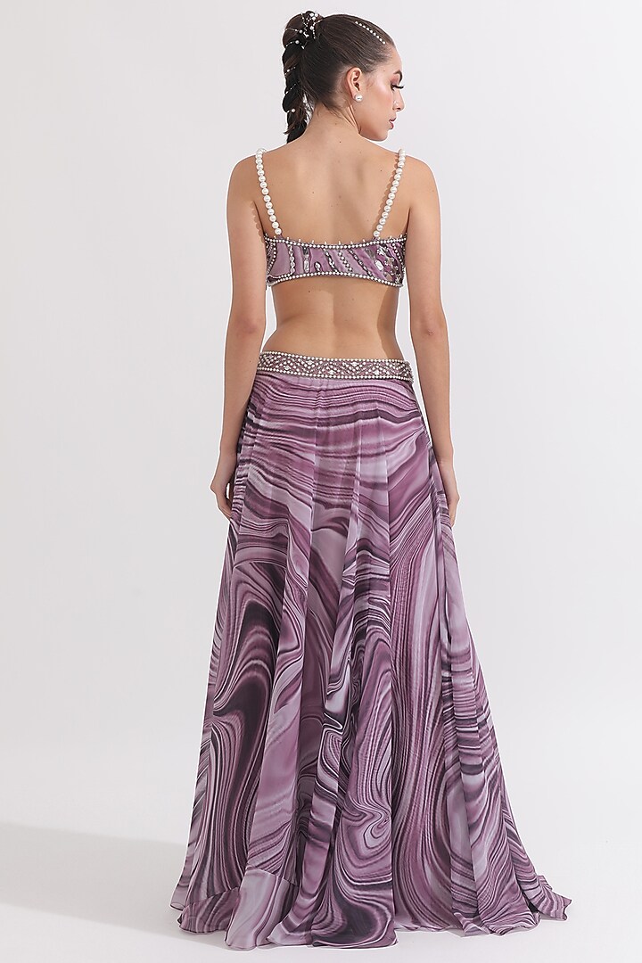Dusky Lilac Georgette Wave Printed & Pearl Embellished Lehenga Set by OMAL SINDWANI at Pernia's Pop Up Shop