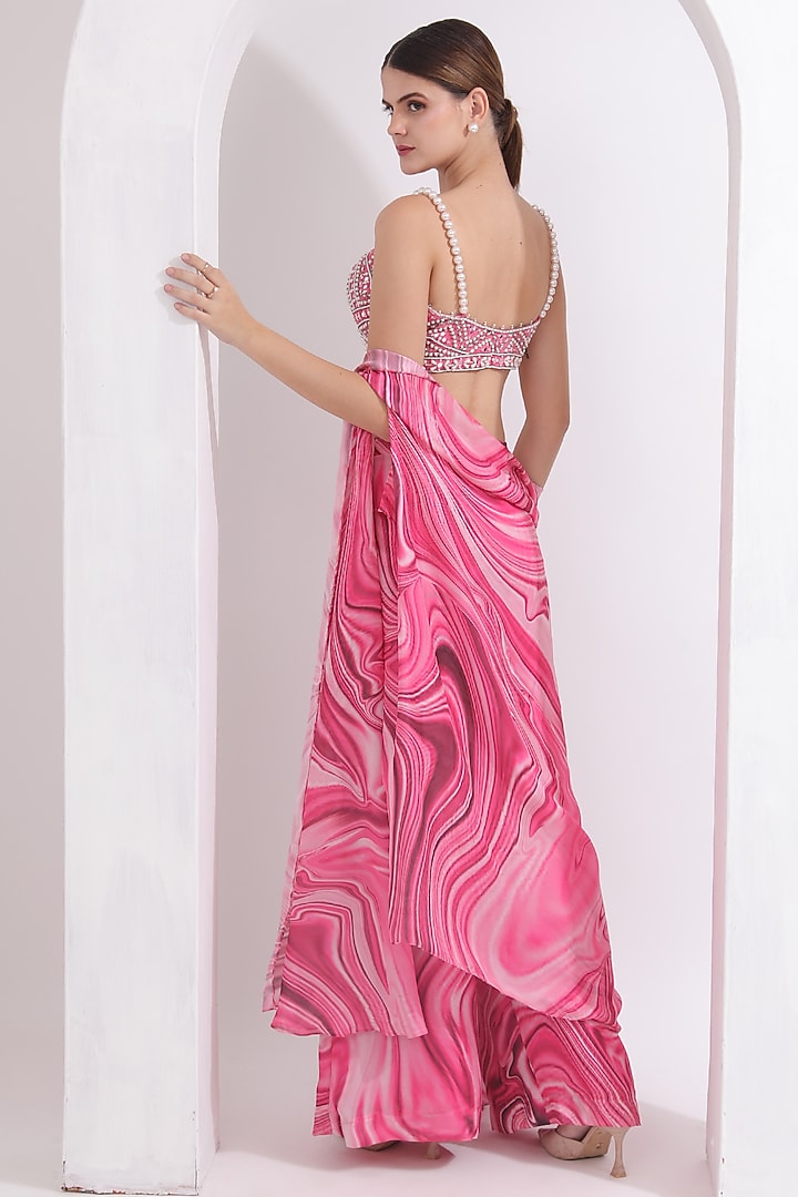 Pink Satin Georgette Wave Printed Cape Set by OMAL SINDWANI at Pernia's Pop Up Shop