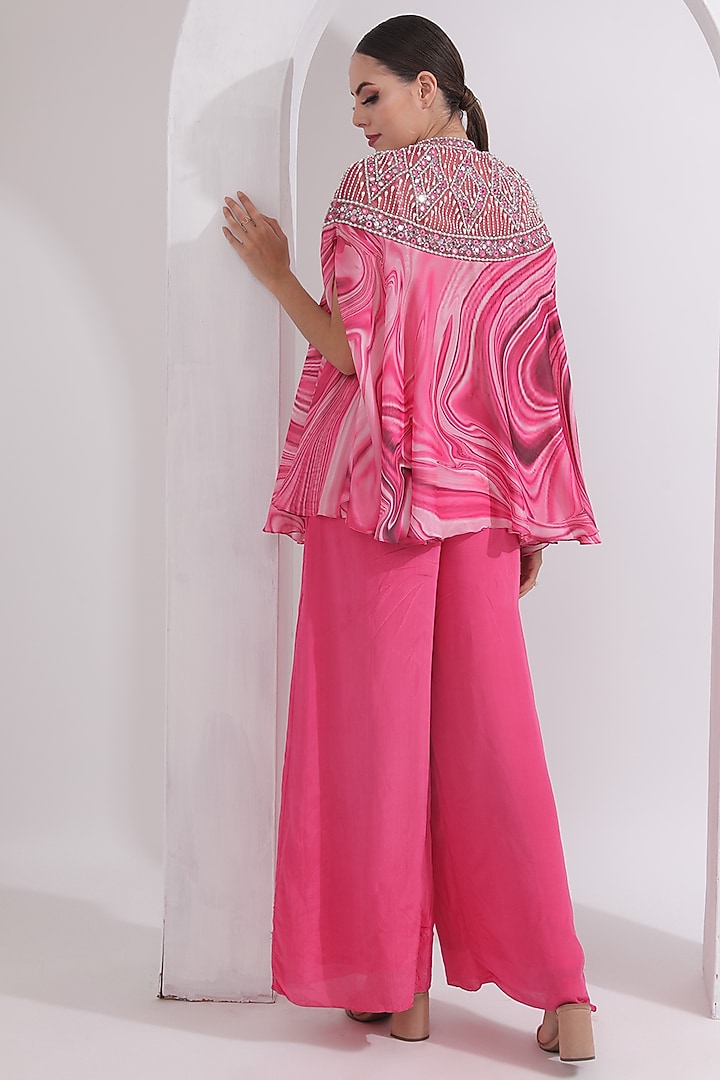 Pink Satin Georgette Wave Printed Cape Set by OMAL SINDWANI at Pernia's Pop Up Shop