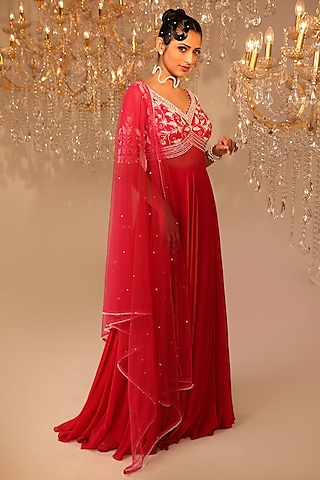 Pink Georgette Sequins Embroidered Anarkali Set by OMAL SINDWANI
