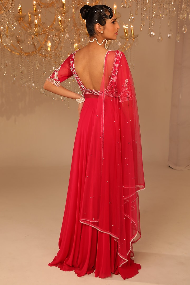 Pink Georgette Sequins Embroidered Wedding Anarkali Set by OMAL SINDWANI at Pernia's Pop Up Shop