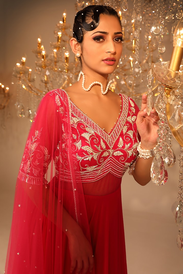 Pink Georgette Sequins Embroidered Wedding Anarkali Set by OMAL SINDWANI at Pernia's Pop Up Shop