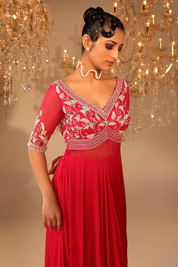 Pink Georgette Sequins Embroidered Wedding Anarkali Set by OMAL SINDWANI at Pernia's Pop Up Shop