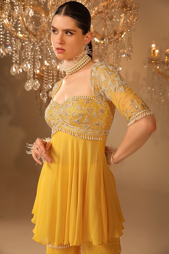Yellow Georgette Gharara Set by OMAL SINDWANI at Pernia's Pop Up Shop
