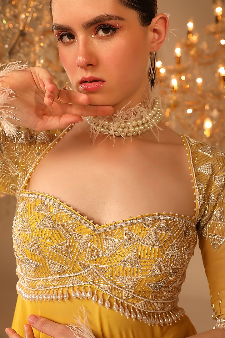 Yellow Georgette Gharara Set by OMAL SINDWANI at Pernia's Pop Up Shop