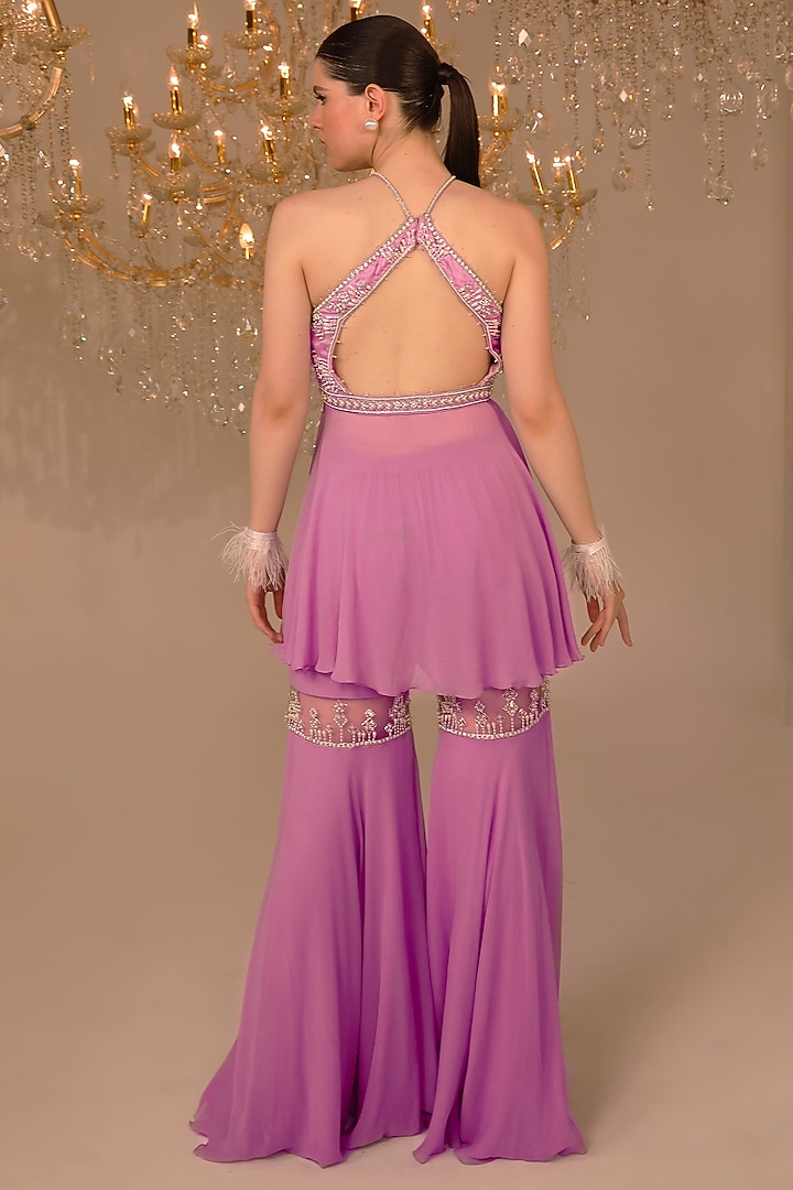 Purple Georgette Gharara Set by OMAL SINDWANI at Pernia's Pop Up Shop