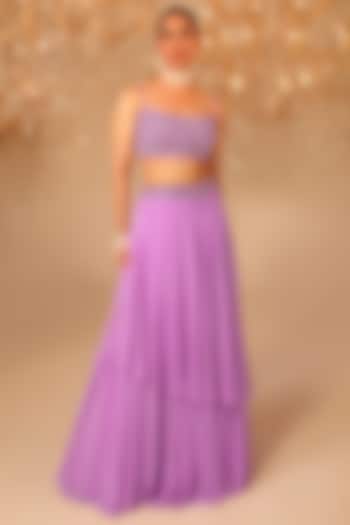 Purple Georgette Layered Skirt Set by OMAL SINDWANI