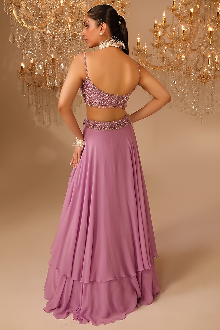 Purple Georgette Layered Skirt Set by OMAL SINDWANI at Pernia's Pop Up Shop