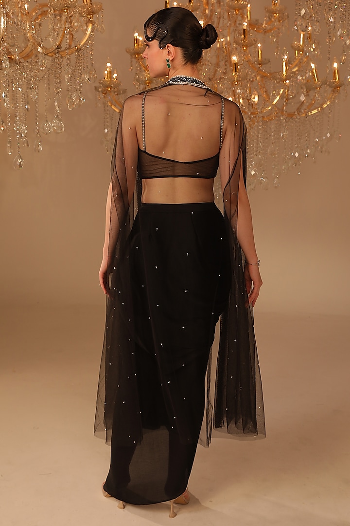 Black Net Embroidered Cape Set by OMAL SINDWANI at Pernia's Pop Up Shop