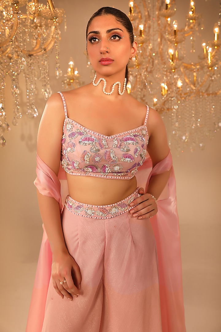 Pink Metallic Georgette Cape Set by OMAL SINDWANI at Pernia's Pop Up Shop