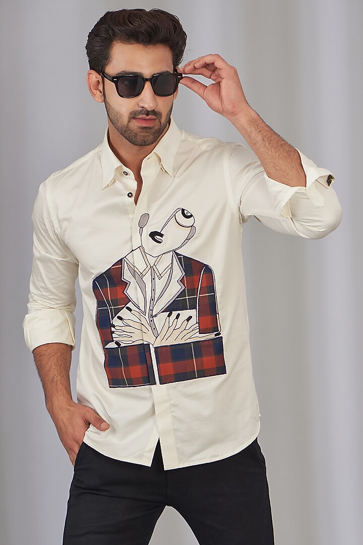 Cream Cotton Embroidered Party Wear Shirt by OMANA at Pernia's Pop Up Shop