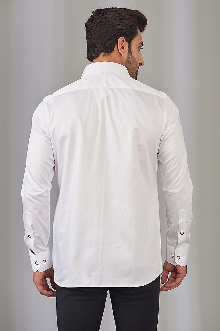 White Cotton Satin Embroidered Party Wear Shirt by OMANA at Pernia's Pop Up Shop