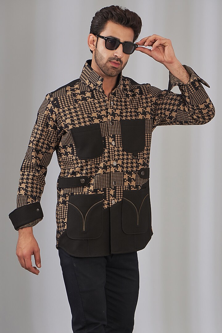 Black Poly Wool Wedding Shirt by OMANA at Pernia's Pop Up Shop