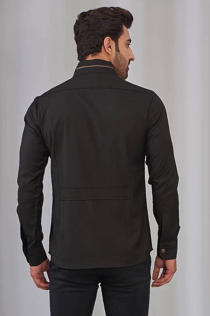 Black Viscose Safari Party Wear Shirt by OMANA at Pernia's Pop Up Shop