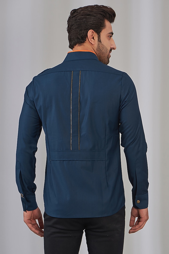 Ink Blue Poly Viscose Party Wear Shirt by OMANA at Pernia's Pop Up Shop