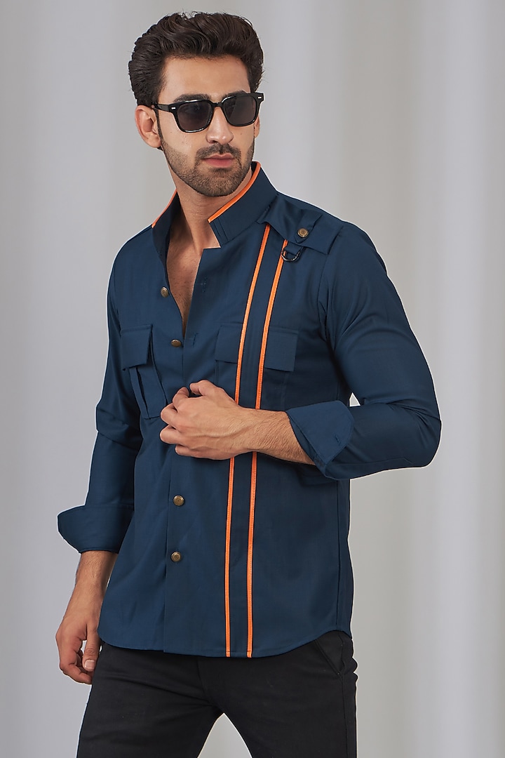 Ink Blue Poly Viscose Party Wear Shirt by OMANA at Pernia's Pop Up Shop