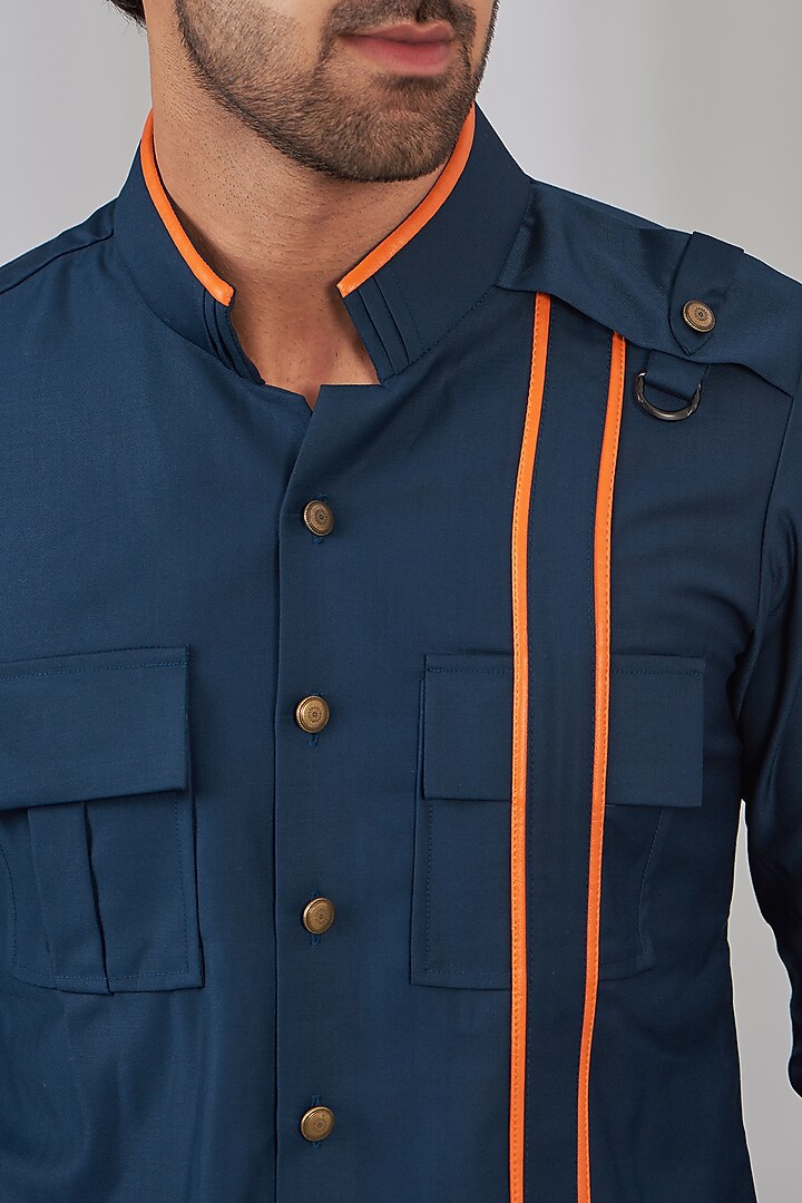 Ink Blue Poly Viscose Party Wear Shirt by OMANA at Pernia's Pop Up Shop