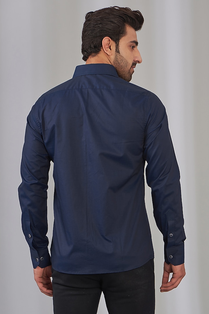 Navy Blue Cotton Embroidered Party Wear Shirt by OMANA at Pernia's Pop Up Shop
