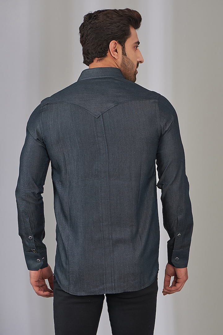Blue Cotton Embroidered Party Wear Shirt by OMANA at Pernia's Pop Up Shop