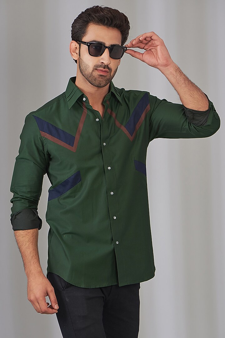 Green Cotton Party Wear Shirt by OMANA at Pernia's Pop Up Shop