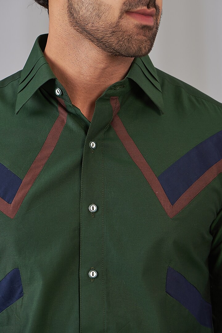 Green Cotton Party Wear Shirt by OMANA at Pernia's Pop Up Shop