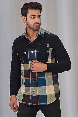 Navy Blue Polyester Shirt by OMANA