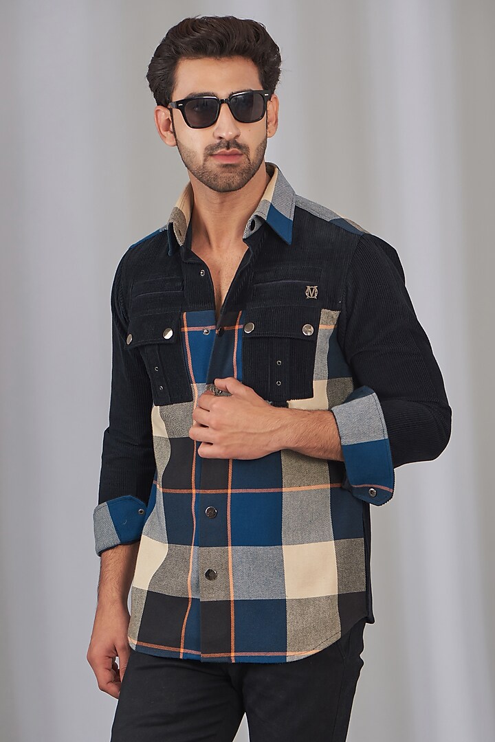 Navy Blue Polyester Wedding Shirt by OMANA at Pernia's Pop Up Shop