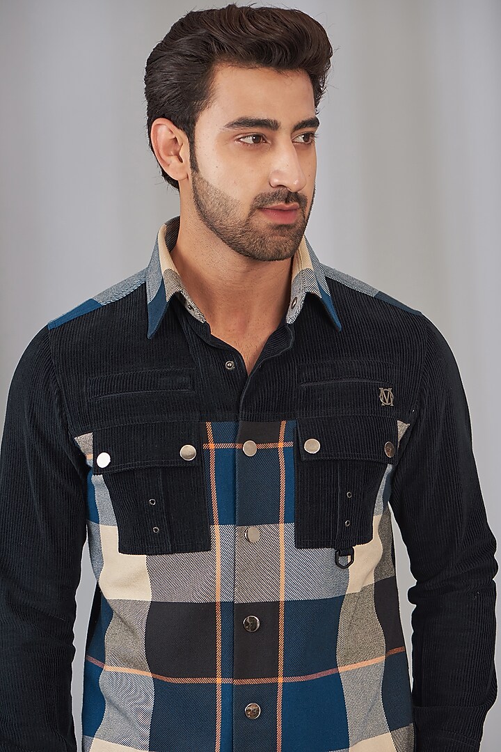 Navy Blue Polyester Wedding Shirt by OMANA at Pernia's Pop Up Shop