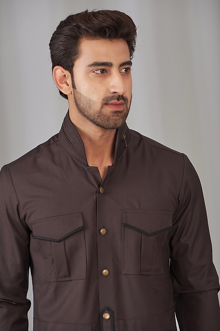 Brown Viscose Safari Party Wear Shirt by OMANA at Pernia's Pop Up Shop