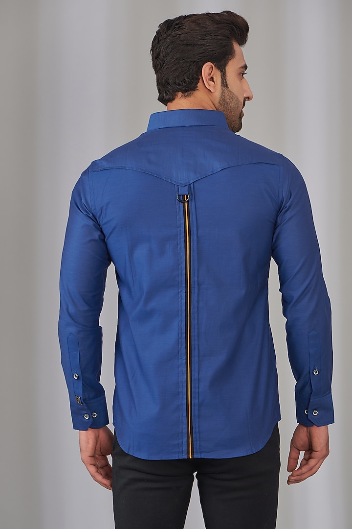 Ink Blue Cotton Embroidered Party Wear Shirt by OMANA at Pernia's Pop Up Shop