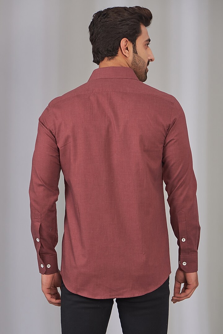 Rust Cotton Embroidered Party Wear Shirt by OMANA at Pernia's Pop Up Shop