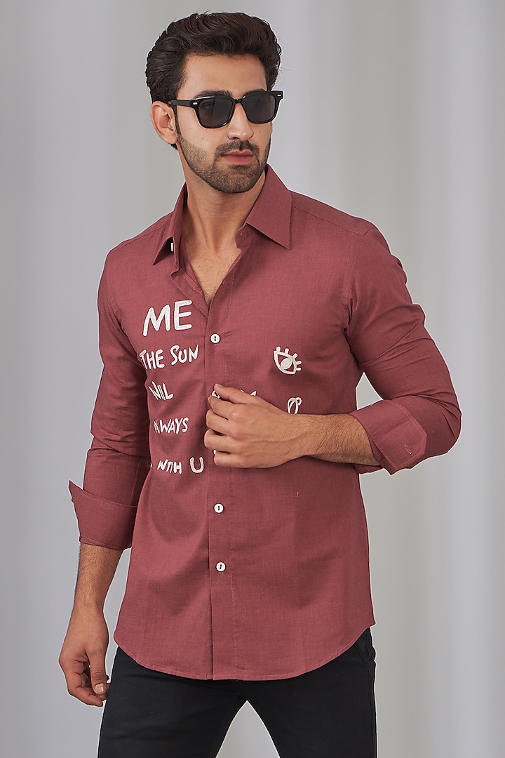 Rust Cotton Embroidered Party Wear Shirt by OMANA at Pernia's Pop Up Shop