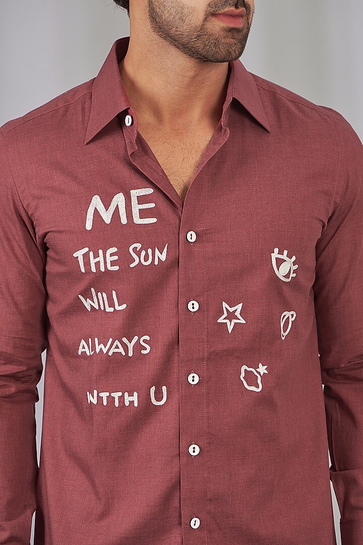 Rust Cotton Embroidered Party Wear Shirt by OMANA at Pernia's Pop Up Shop