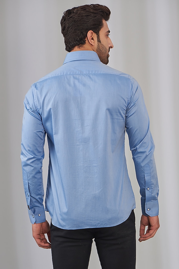 Sky Blue Cotton Embroidered Party Wear Shirt by OMANA at Pernia's Pop Up Shop