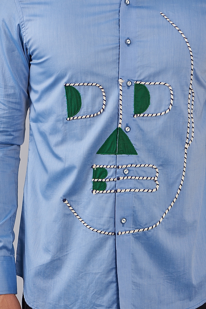Sky Blue Cotton Embroidered Party Wear Shirt by OMANA at Pernia's Pop Up Shop