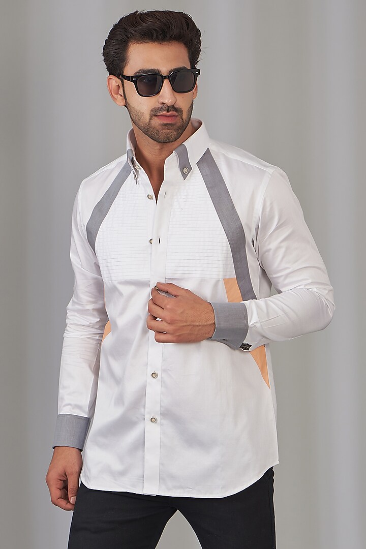 White Cotton Party Wear Shirt by OMANA at Pernia's Pop Up Shop