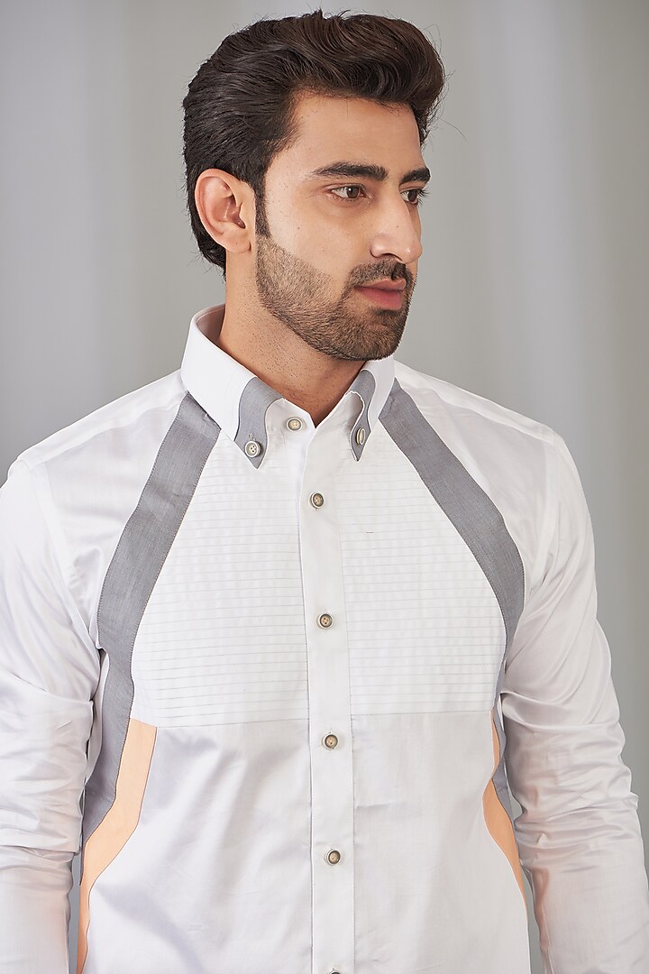 White Cotton Party Wear Shirt by OMANA at Pernia's Pop Up Shop
