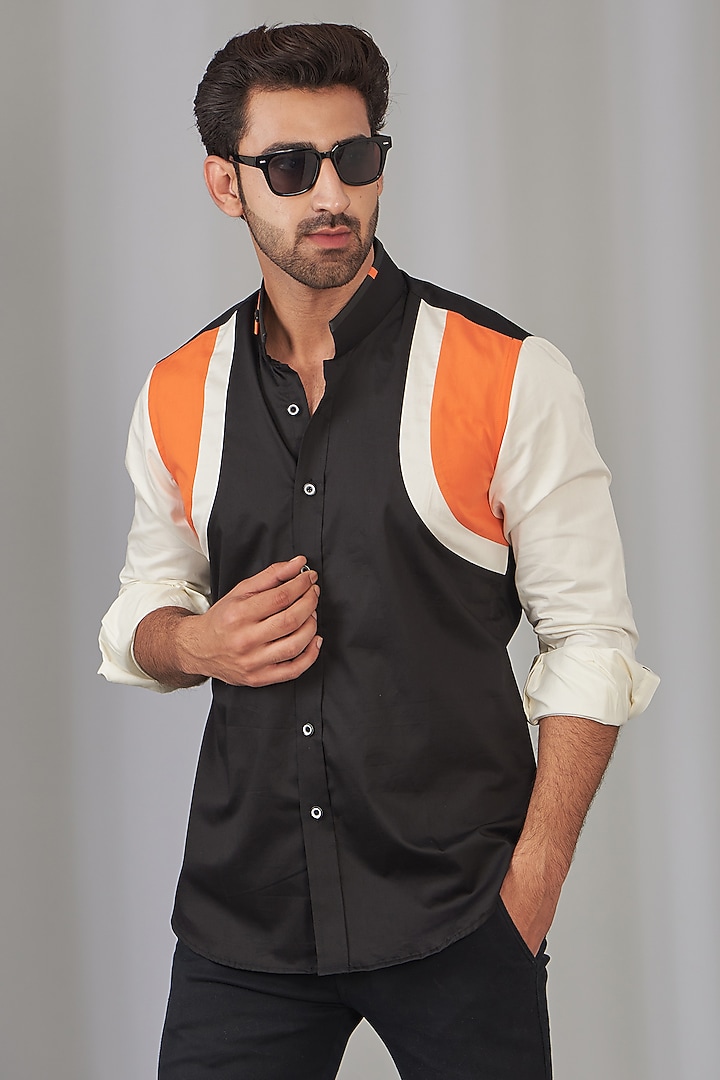 Black Cotton Party Wear Shirt by OMANA at Pernia's Pop Up Shop
