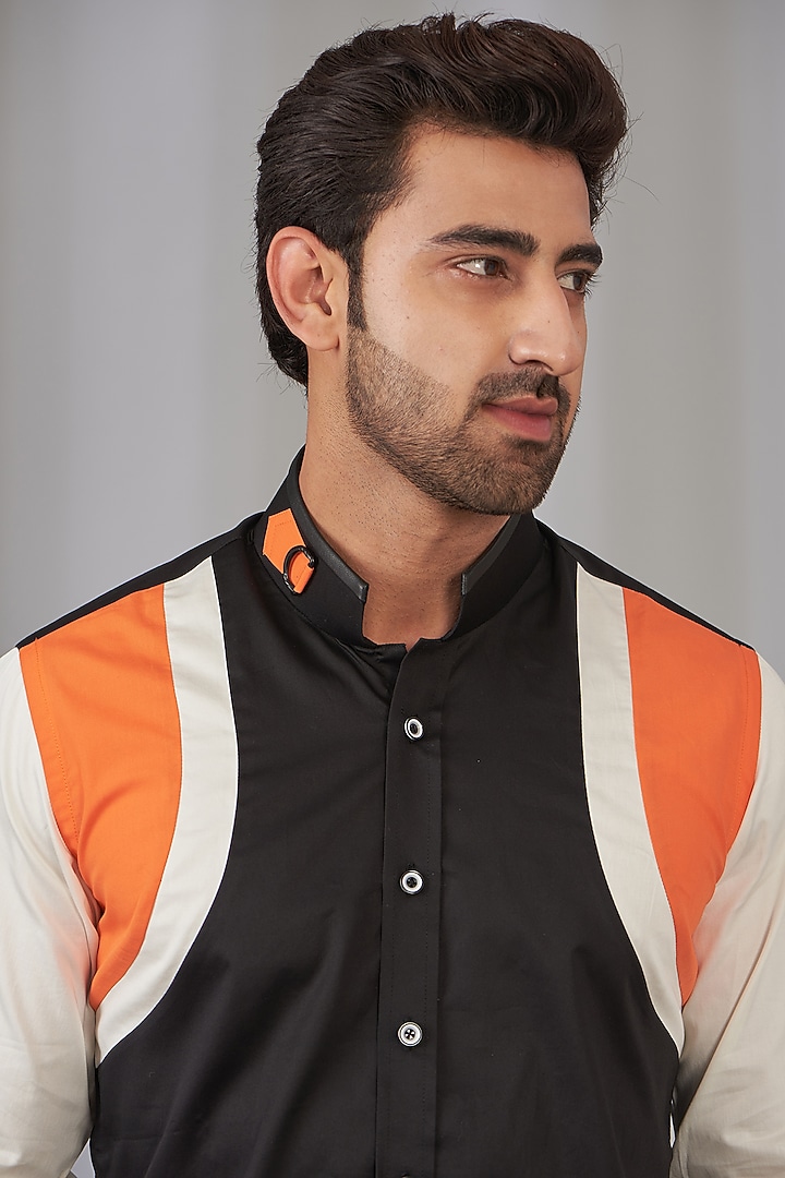 Black Cotton Party Wear Shirt by OMANA at Pernia's Pop Up Shop
