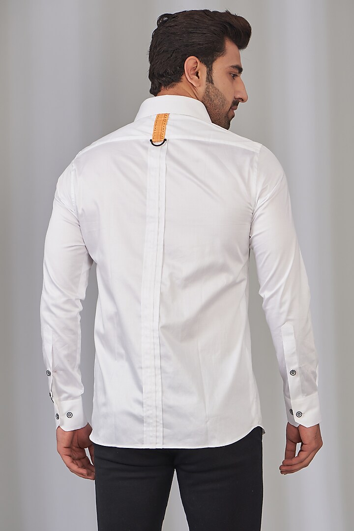 White Cotton Embroidered Party Wear Shirt by OMANA at Pernia's Pop Up Shop