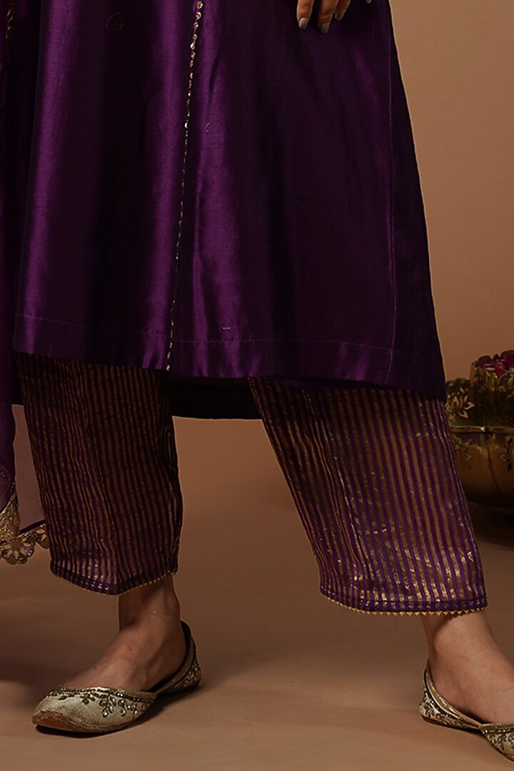 Purple Silk Chanderi Embroidered Kurta Set by OMI at Pernia's Pop Up Shop