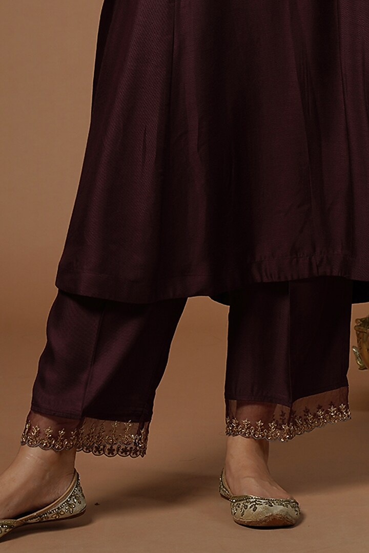 Wine Silk Viscose Embroidered Kurta Set by OMI at Pernia's Pop Up Shop