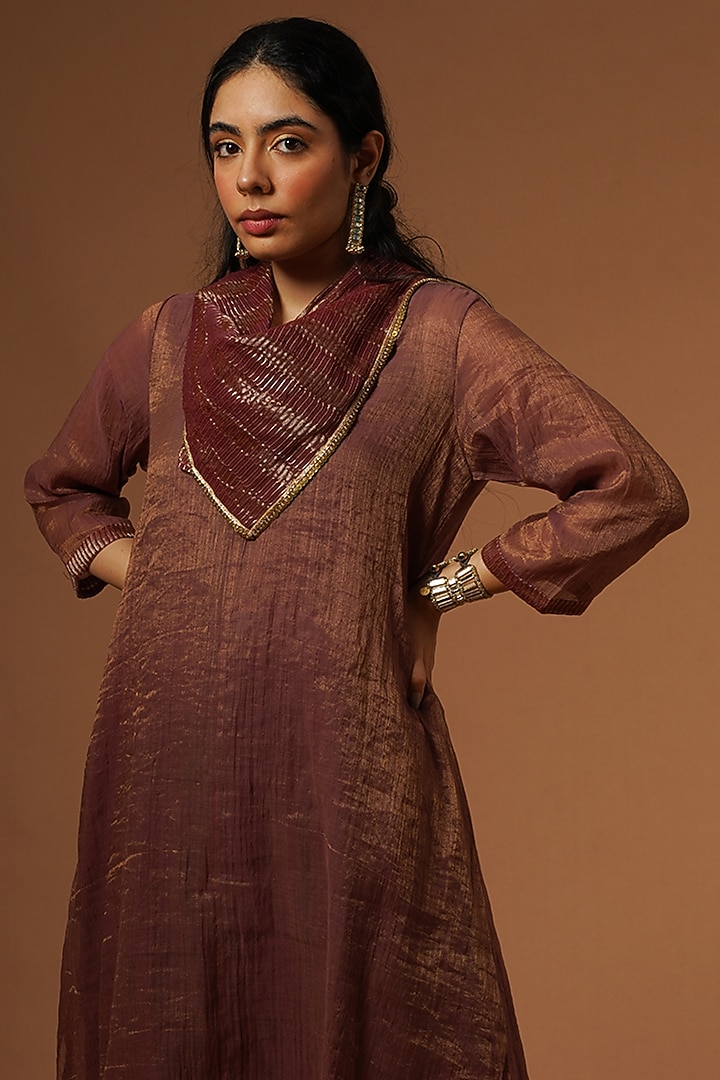 Maroon Tissue Chanderi Tunic Set by OMI at Pernia's Pop Up Shop