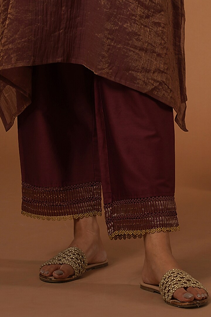 Maroon Tissue Chanderi Tunic Set by OMI at Pernia's Pop Up Shop